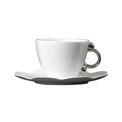 Ensemble de 2 tasses et soucoupe en porcelaine tendre Geometrica