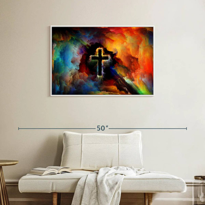 Croix colorée, Cadre flottant blanc, 37 po x 25 po