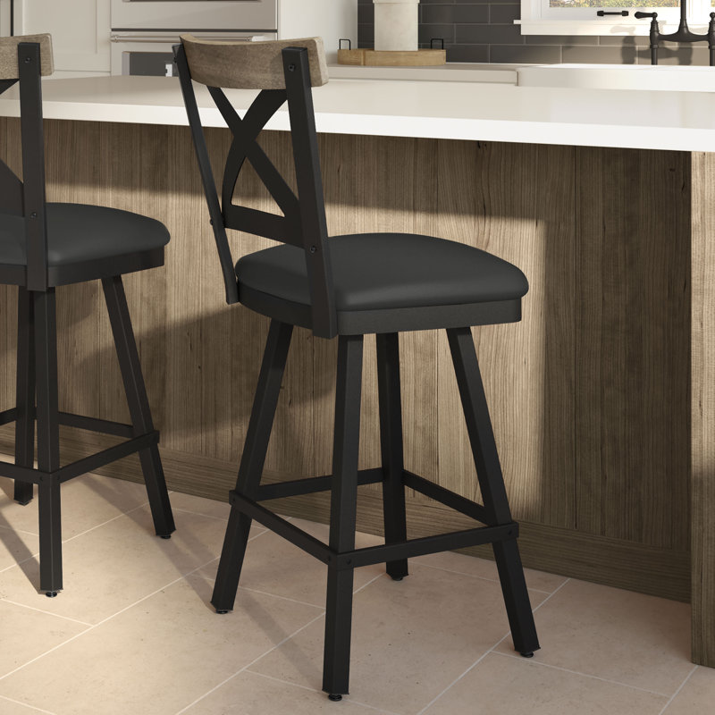 Karsten Swivel Counter and Bar Stool, Bar Stool (30.5" Seat Height), Beige Wood