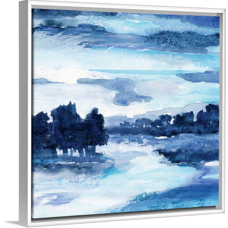 Indigo Land I - reproduction d'art sur toile, H 17,7 po x l 17,7 po x P 1,75 po, Cadre flottant blanc
