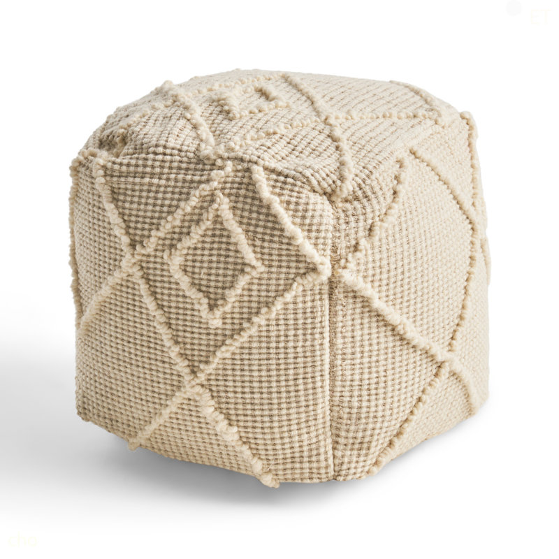 Pouf carré Merloh, ivoire