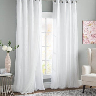 Fortuna Brockham Solid Tulle Overlay Room Darkening Grommet Curtain Panels