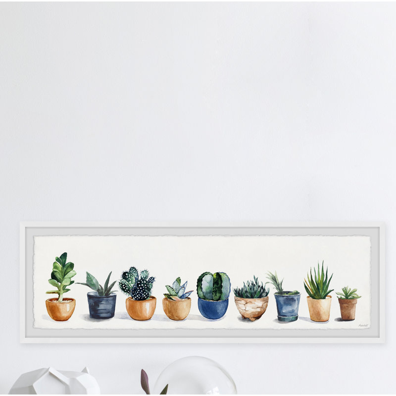 « Blue planter pots »-photo panoramique sur papier, H 15 po x l 45 po x P 1,5 po