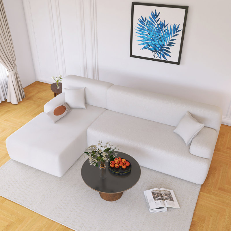 Grand canapé modulaire moderne en L pour salon, Polyester beige