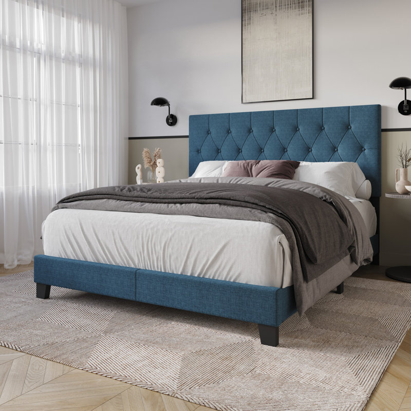 Lit tapissier Ambrey, Bleu denim, Complète