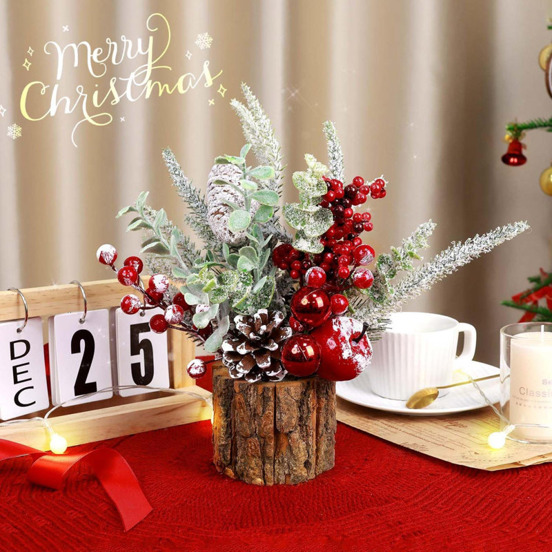 Christmas Tree Tabletop Artificial Mini Christmas Tree Decorations With Holiday Ornaments Berry Pine Cone For Home Indoor Fireplace Mantel Xmas Decor