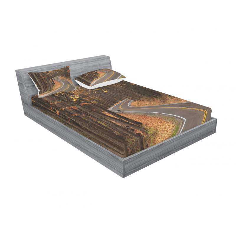 Ensemble de draps Curvy Roadway Through The Forest, Ensemble de drap pour grand lit avec drap-housse