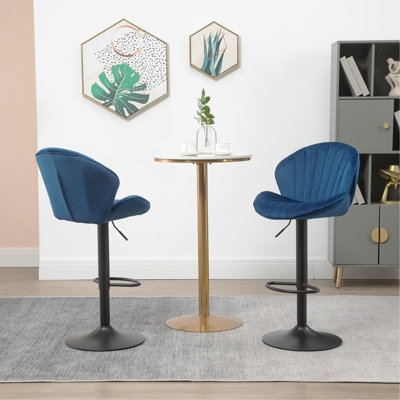 Bar Stools Set Of 2 - Adjustable Barstools With Back And Footrest, Counter Height Bar Chairs For Kitchen, Pub -Blue