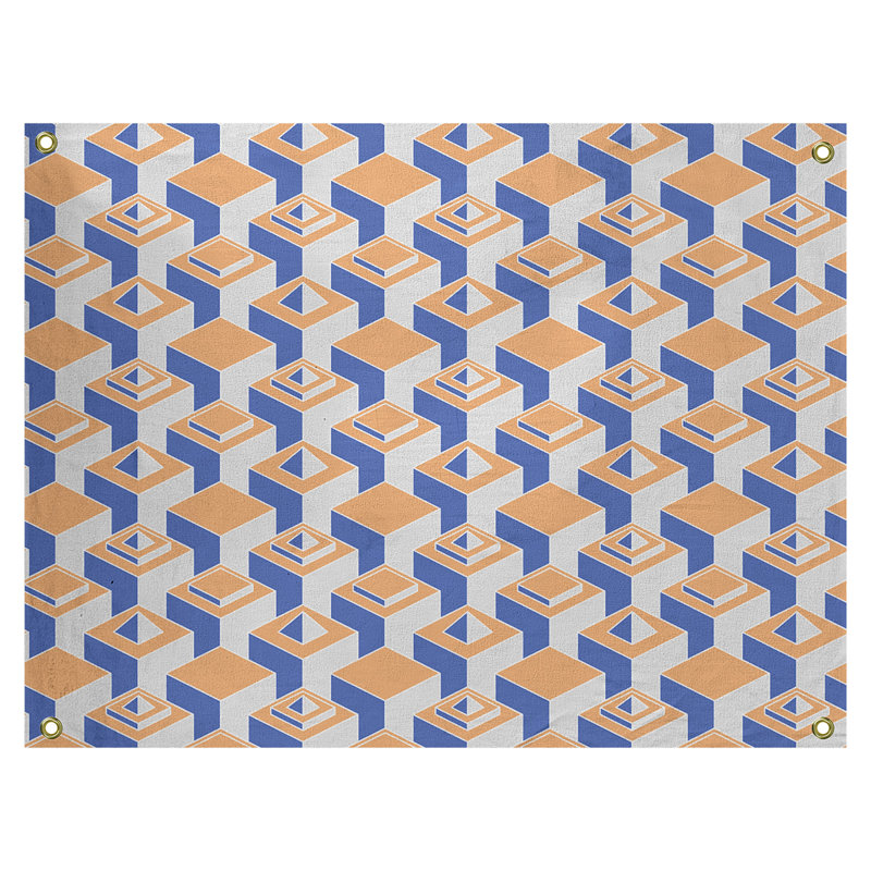 Jordao Machine Tapestry - Rod Included, 26" H x 36" W, Orange/Blue