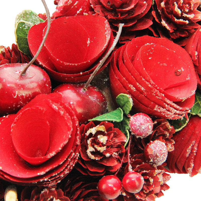 Couronne rouge en bois rose et cerise 13 pouces non illuminée