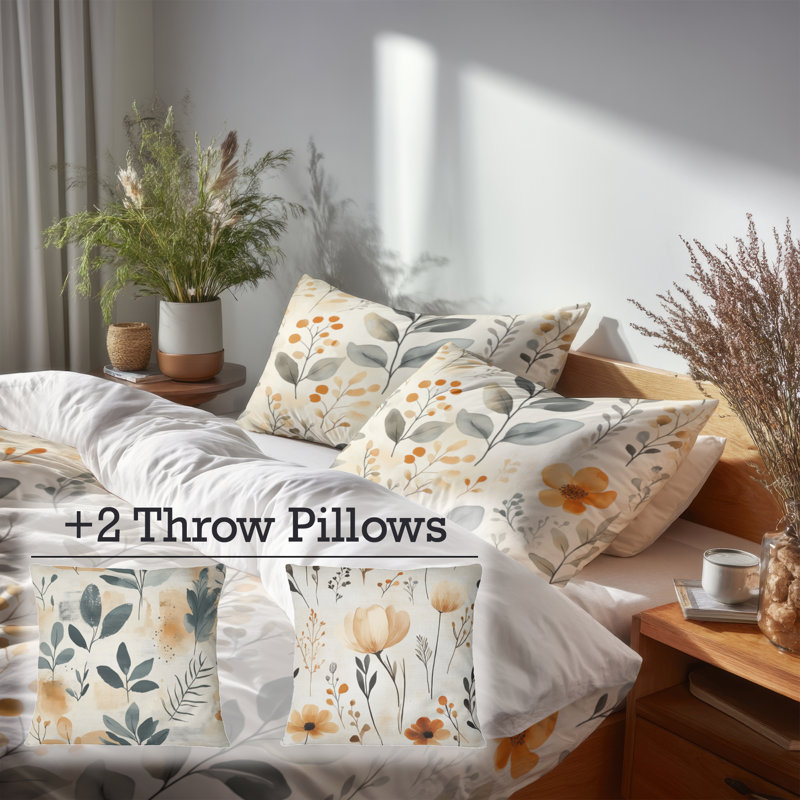 Ensemble de housse de couette et de coussin Boho Bedding 5 - Orange Botanical Sand Garden