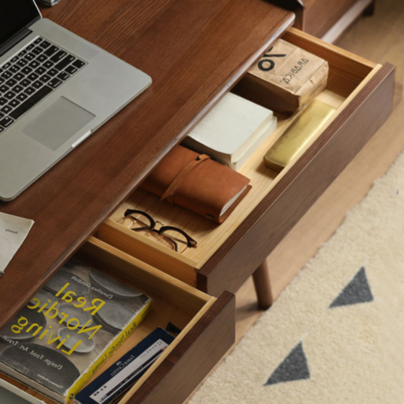 Walnut Rectangular Solid Wood Executive desk with drawers desk