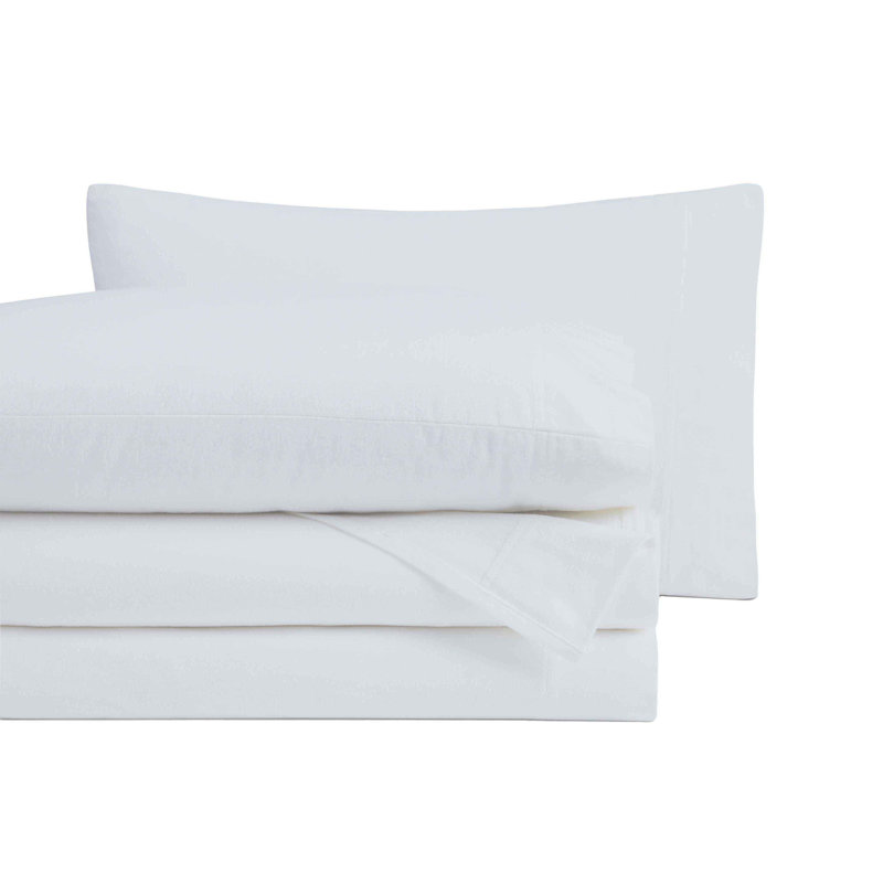 Ensemble de draps 100% flanelle de coton Blue Nile Mills, Ensemble de draps très grand californien avec 2 t, Blanc