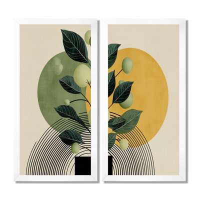 «Green and Black Bohemian Minimalist Geometric Plant - Botanicals Wall Art Decor», impression sur toile botanique verte 2 pièces
