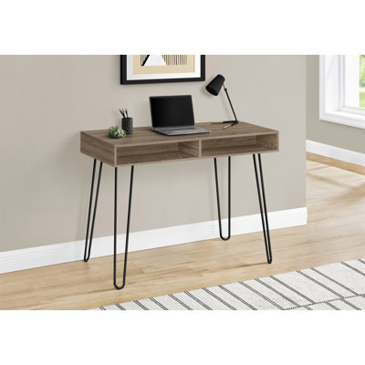Bureau d'ordinateur, bureau personnel, ordinateur portable, installation à gauche, à droite, tiroirs de rangement, L 40 po, travail, métal stratifié brun, contemporain, moderne