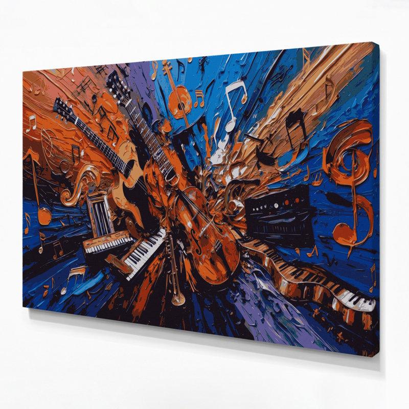 «Music Music Genres Collage», art mural sur toile mauve, H 24 po x l 36 po