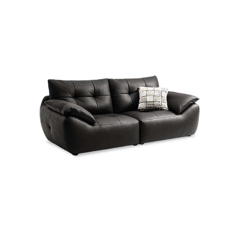 Causeuse-coussin modulable noire en cuir véritable