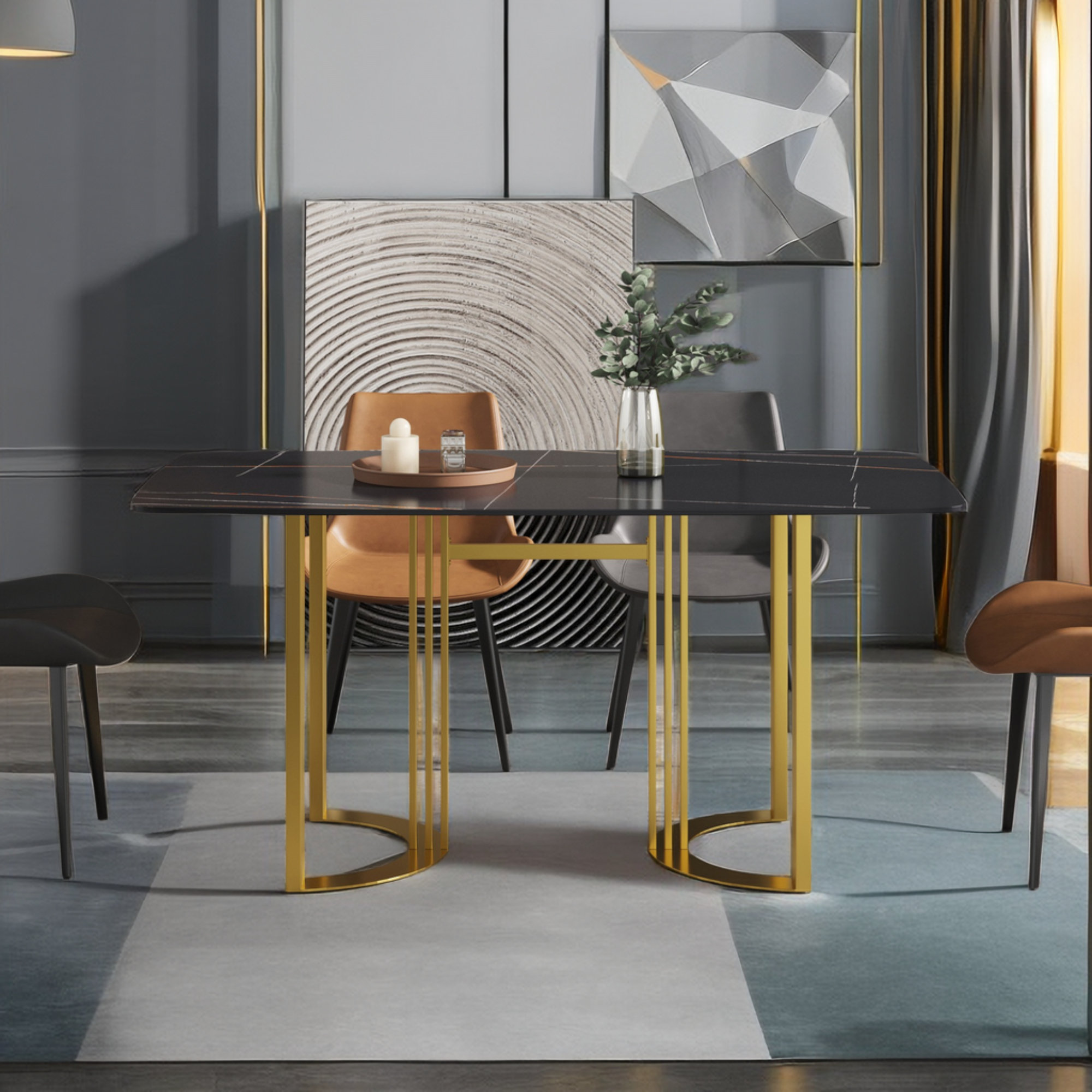 Ebern Designs Athala Oval 63'' L x 35.5'' W Modern Double pedestal