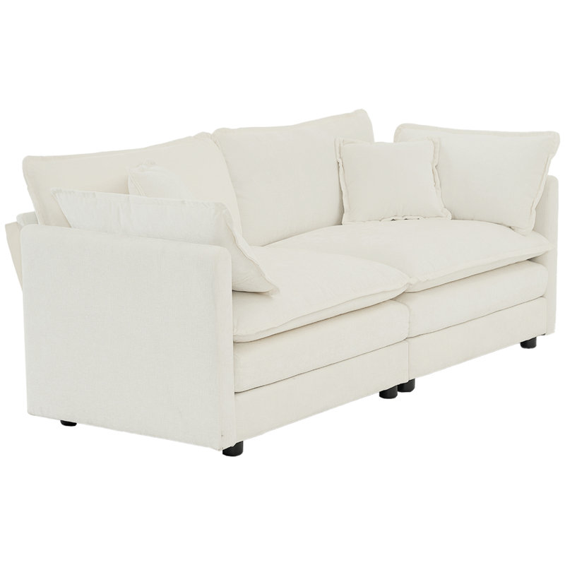 Living Room Couch In Modern White Chenille - 2 With 4 Pillows Upholstered Quality Fabric Wood Construction Elevate Your Space High Textile Frame Provide A Fashionable Seating Choice