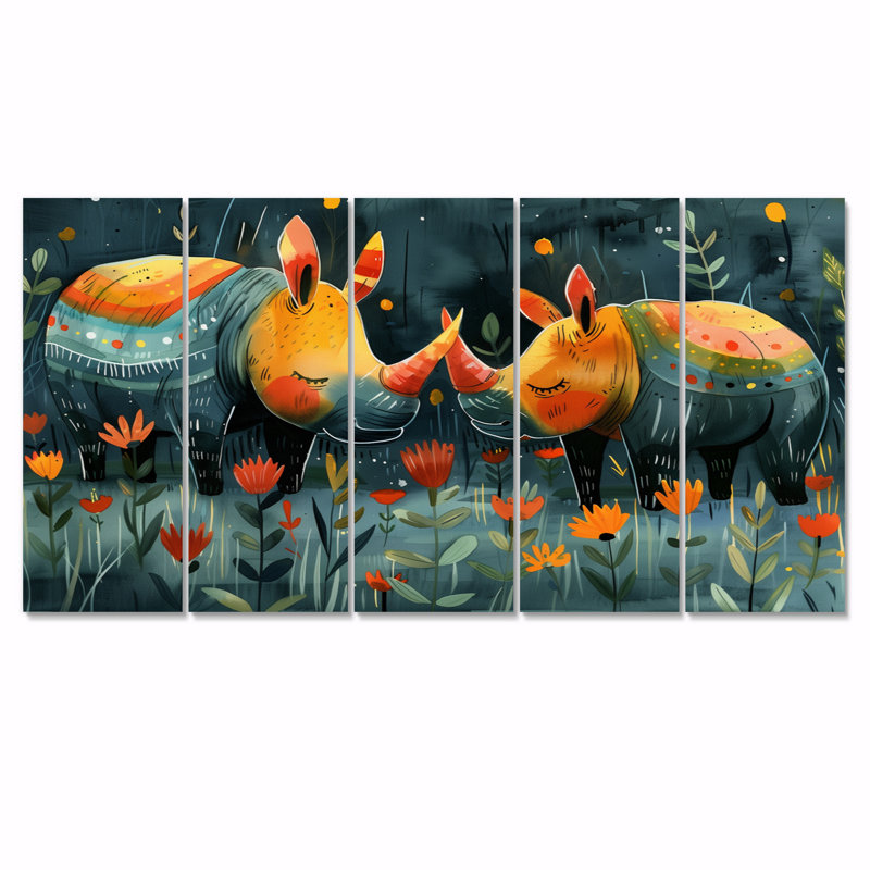 Terrina - Ensemble de décoration murale Rhinocéros, H 28 po x l 60 po