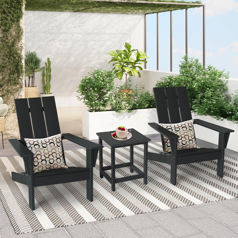 Ensemble de conversation pour patio 2 personnes avec table d'appoint Devito, Noir