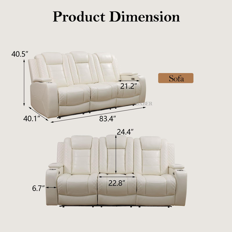 Breathing Leather Automatic Recliner Sofa, White Faux Leather