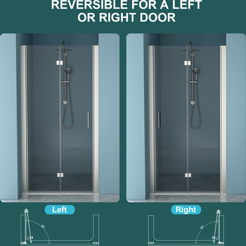 Porte de douche en verre trempé de 34 po x l 72 po en nickel brossé - réglable en eau, finition magnifique avec ligne gracieuse