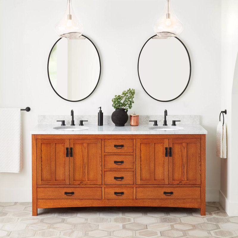 72" Maybeck Double Vanity - Tinted Oak With Undermount Sinks, Carrara Marble, 8" Widespread