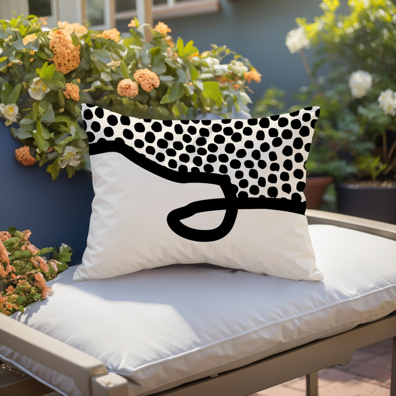Coussin lombaire réversible intérieur / extérieur Jai Abstract, H 14 po x l 20 po, Blanc cassé / blanc