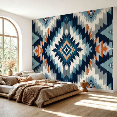 Wall Mural Peel and Stick Wallpaper Navajo tribal seamless Native American ornament Ethnic South Self-Adhesive Removable Contact Paper Wall Decor for Living Room Bedroom 69"H x 96"W