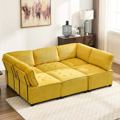 Canapé modulaire de luxe, 6 places, velours côtelé Scratch, salon, soutien, velours côtelé jaune
