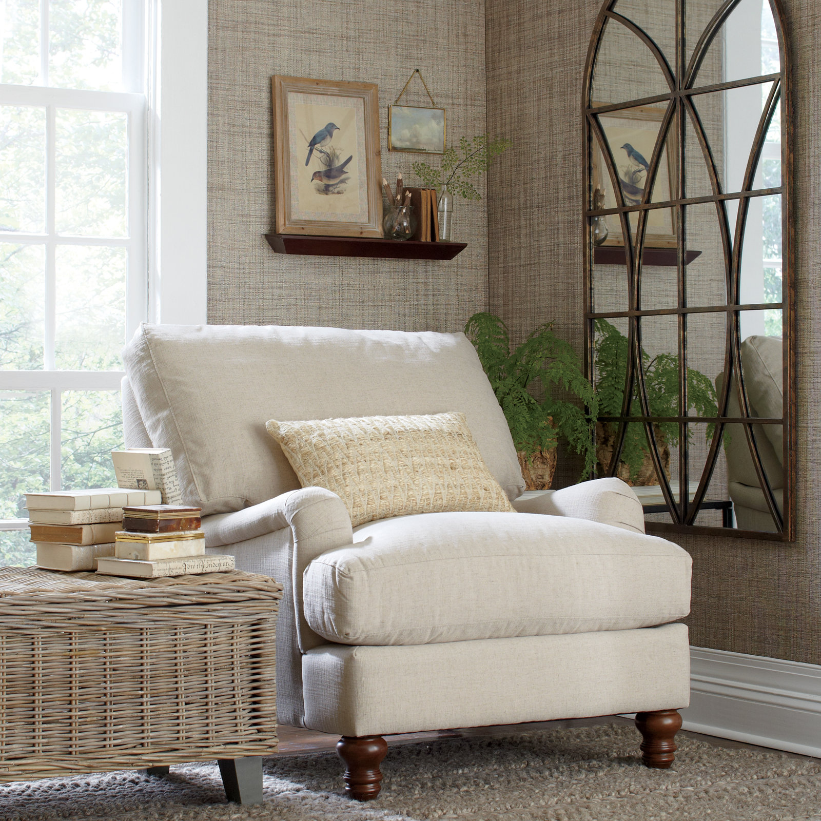 Walters Armchair, Drusky Ivory Sustain® Basketweave