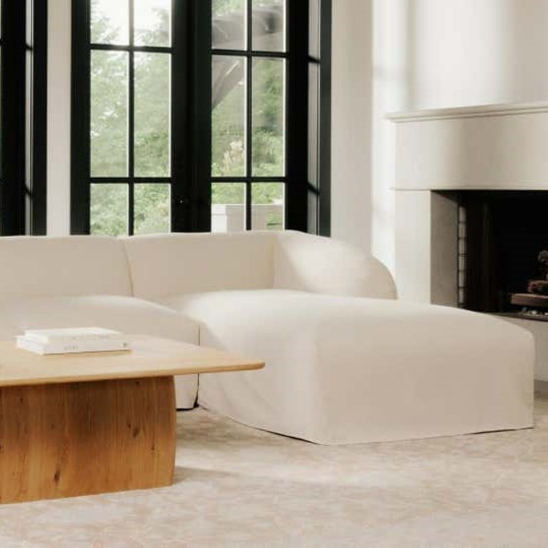 Isla Left Arm Facing Chaise Beige,  Latte Loft Canvas 