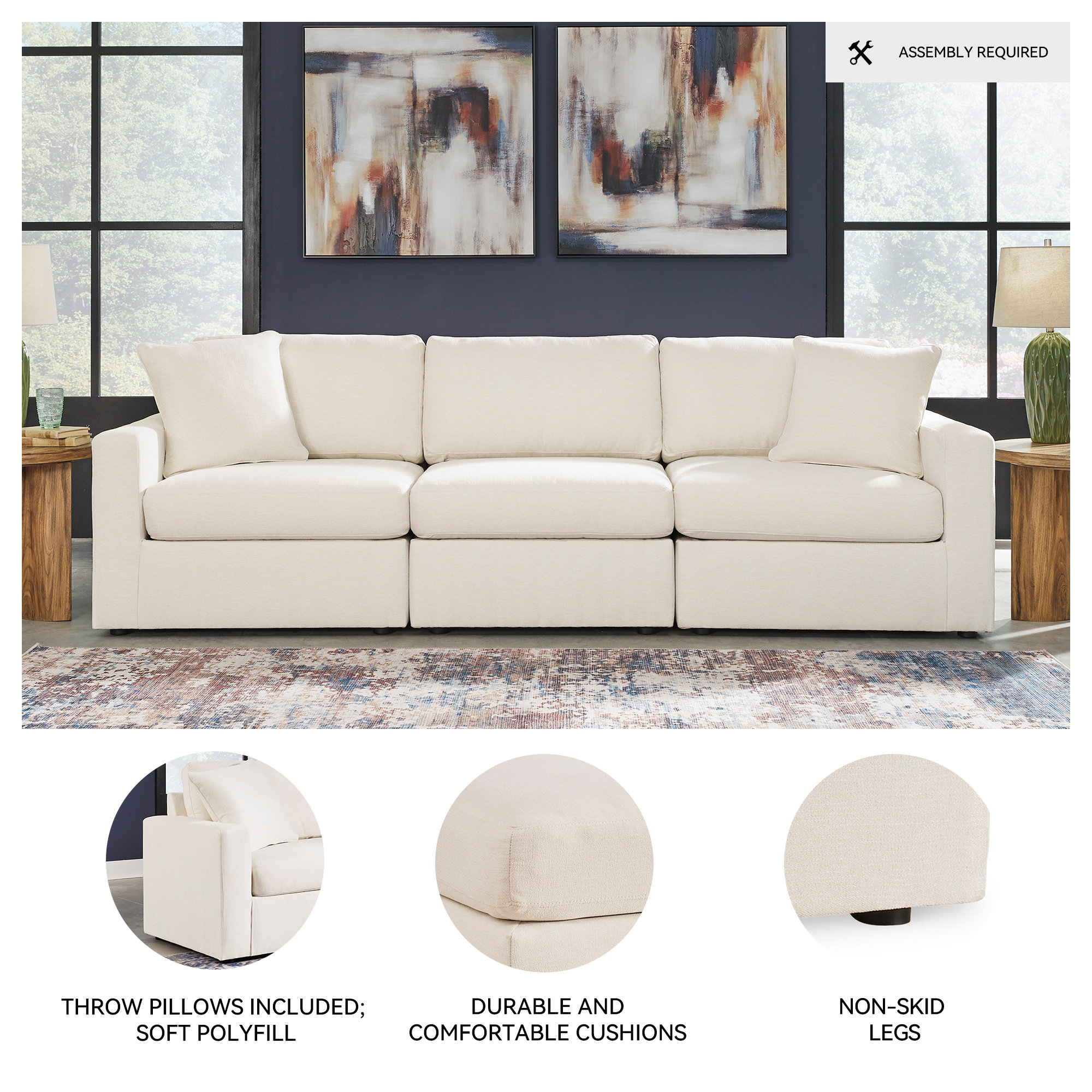 Bulwell Sofa, 3, 36" H x 108" W x 37"D, White