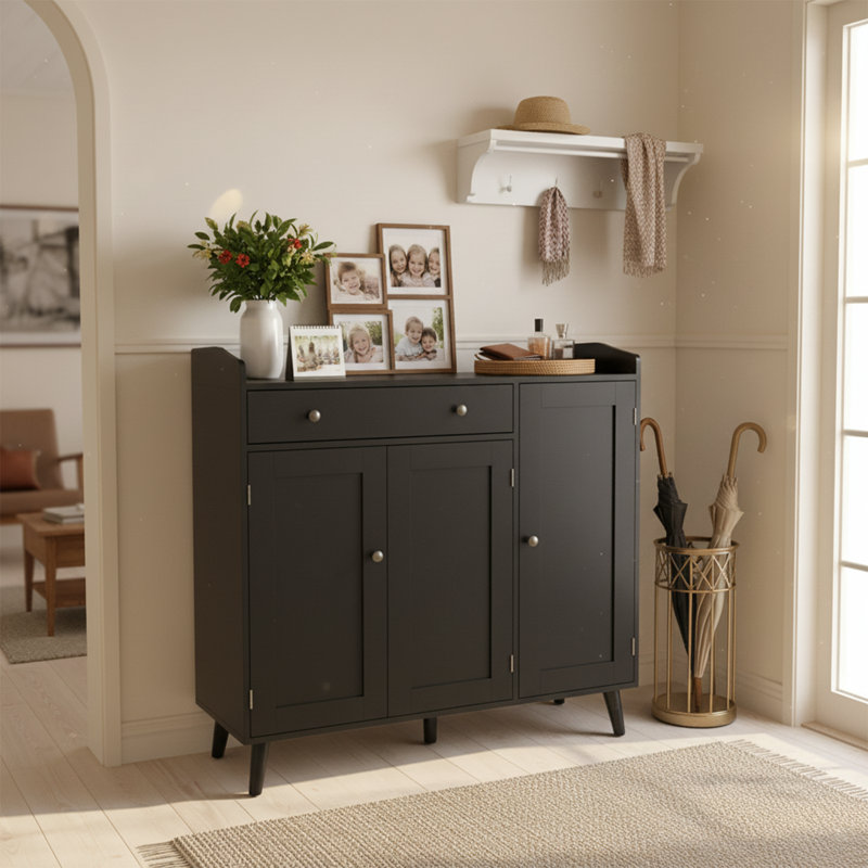 Grande armoire à chaussures pouvant accueillir jusqu'à la pointure 16, armoire de rangement pour chaussures avec 3 portes et 1 tiroir, range-chaussures en bois pour le vestibule
