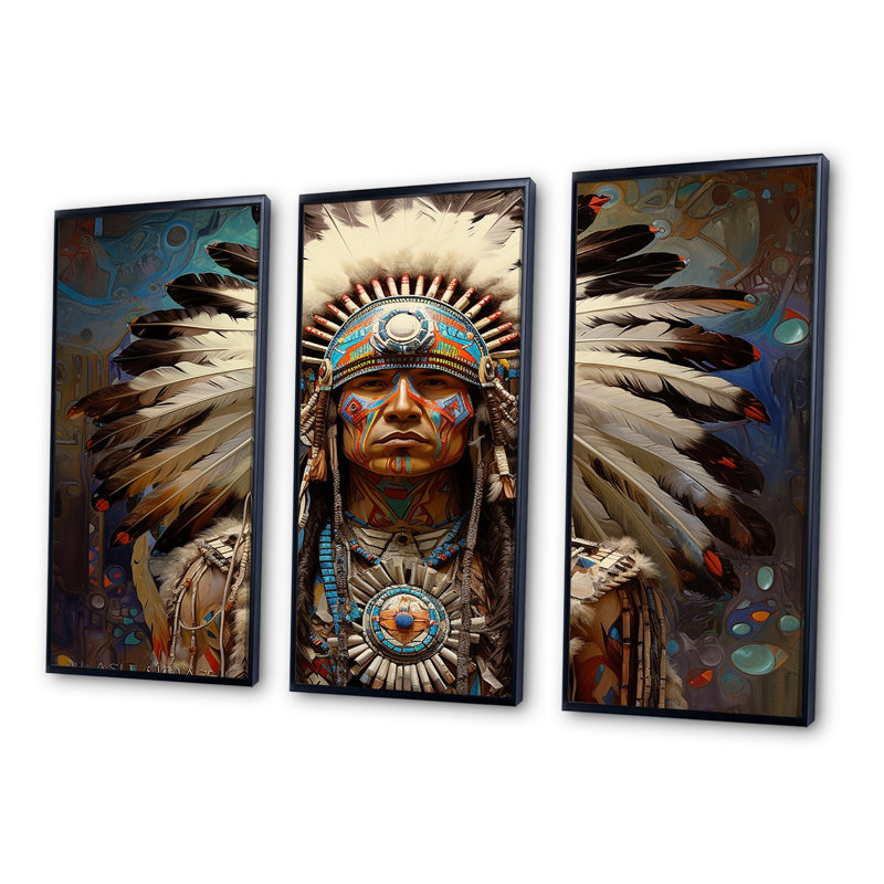 Native Art Traditional Warrior I - Ensemble d'art mural sur toile Native American, H 28 po x l 36 po x P 1 po