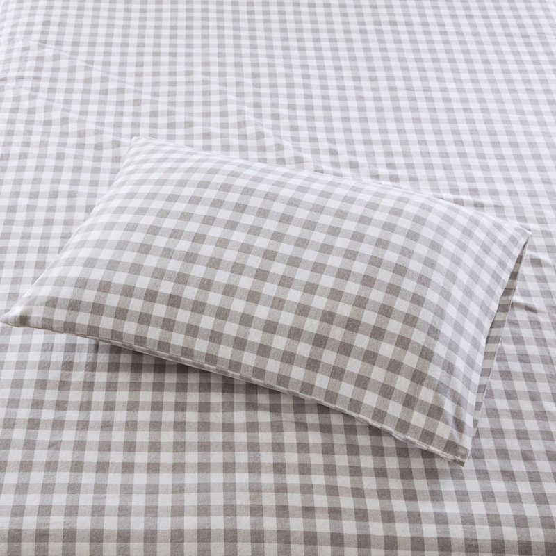Ensemble de draps en flanelle de coton 4 pièces Gracie Mills, Vichy à chevrons et à carreaux gris
