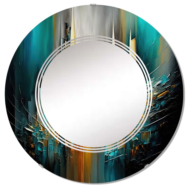 Abstrait géométrique vert et jaune - Miroir mural géométrique moderne, 32 po x 32 po