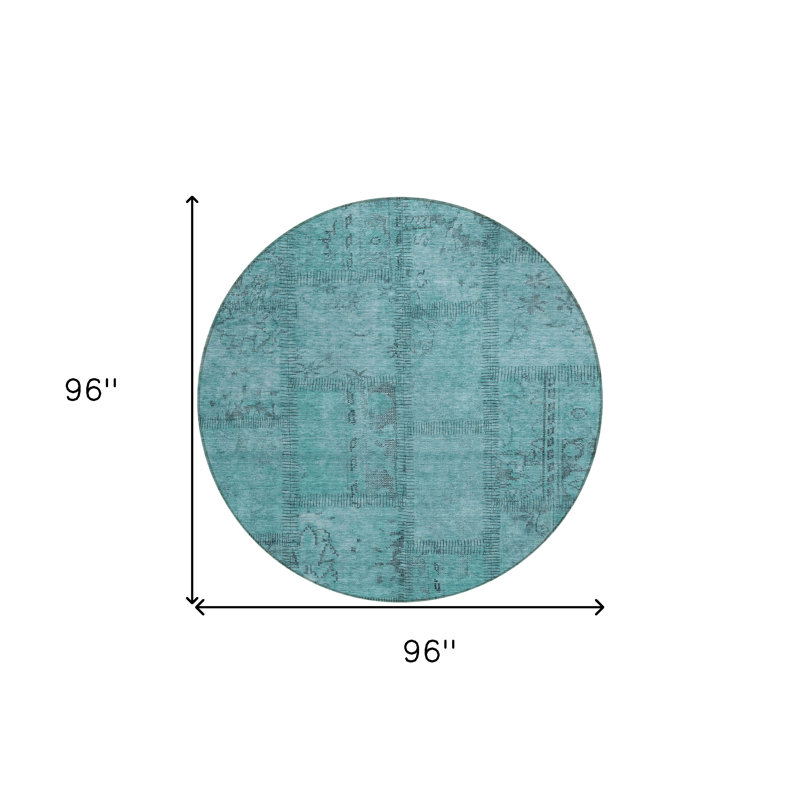 Tapis intérieur / extérieur rond 8 pi bleu sarcelle et turquoise