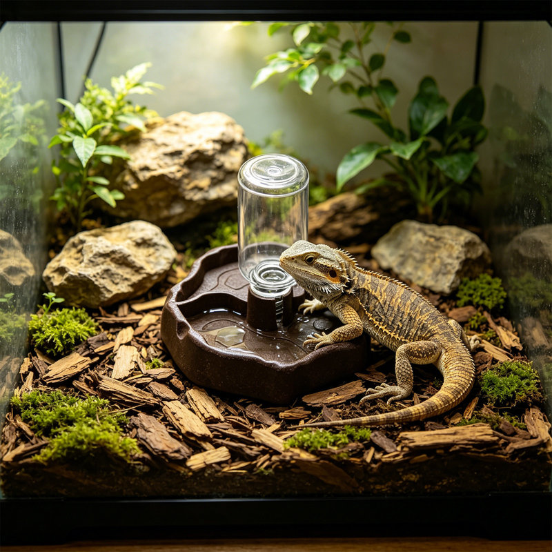 Distributeur d'eau automatique pour reptiles animaux tortues lézards reptiles poulets, Brun