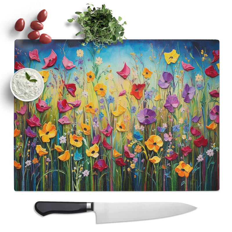 Wildflowers Abstract  Glass Chopping Board