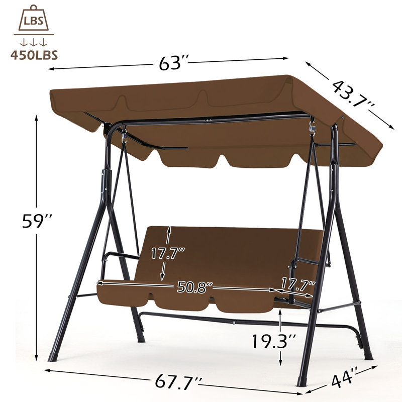 3 Person Porch Swing with Canopy, Brown