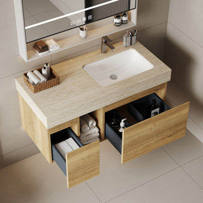 47.6" Wall Mounted Single Bathroom Vanity Modern floating Vanities with Solid Wood, 2 Drawers