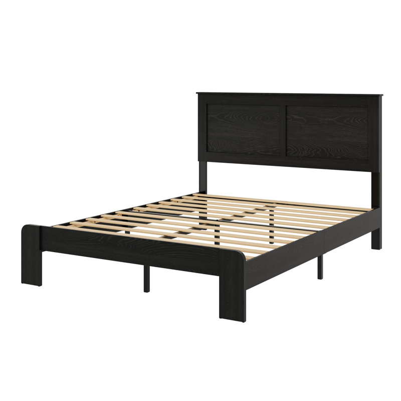 Gambrill Wood Platform Bed Frame,Noise Free,No Box Spring Needed,Large Under Bed Storage, Queen, Antique Black