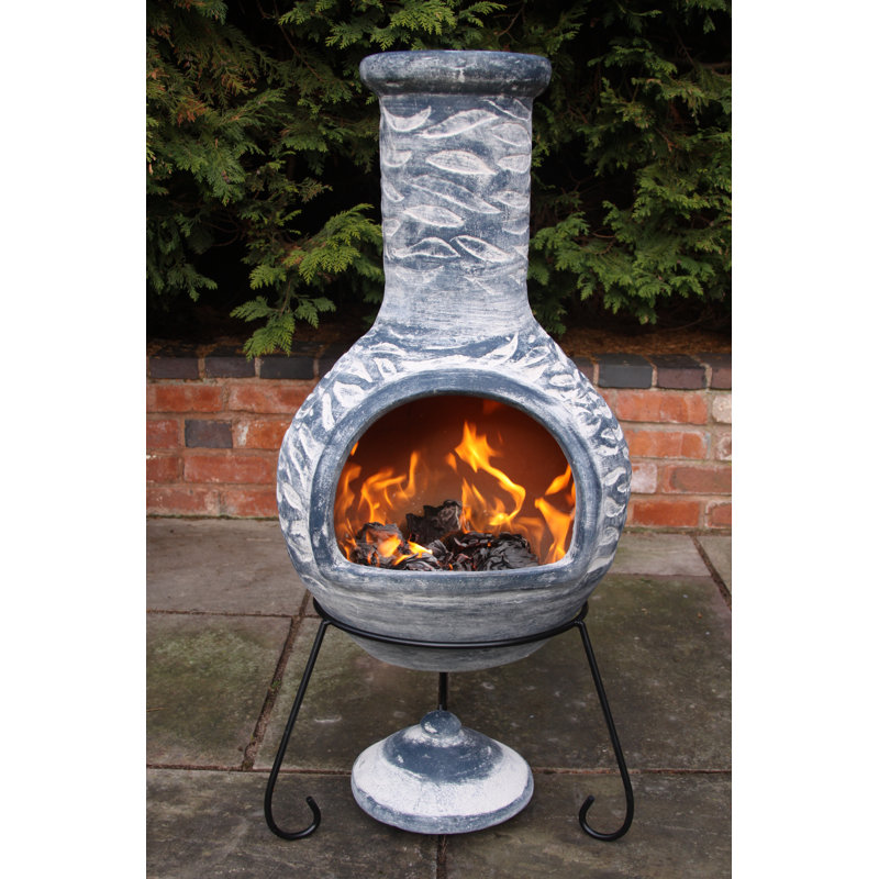 Olas Extra Large Mexican Clay Chimenea in Blue