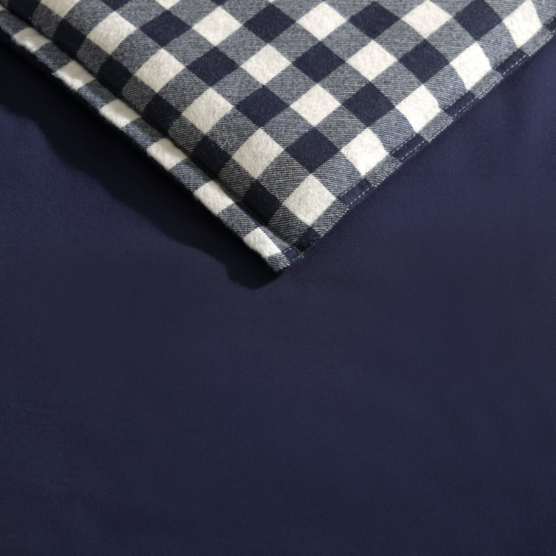 Navy Cotton Twin Reversible Comforter Set with Sham