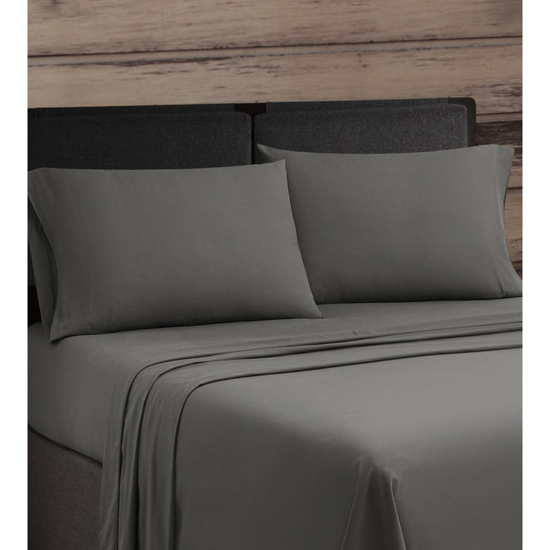 Frye Vintage Washed Cotton Sheet Set, Queen Sheet Set with 2 Pillowcases, Gray
