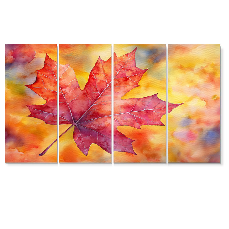 Feuille d'érable d'automne I - feuilles, art mural traditionnel, 4, H 28 po x l 48 po