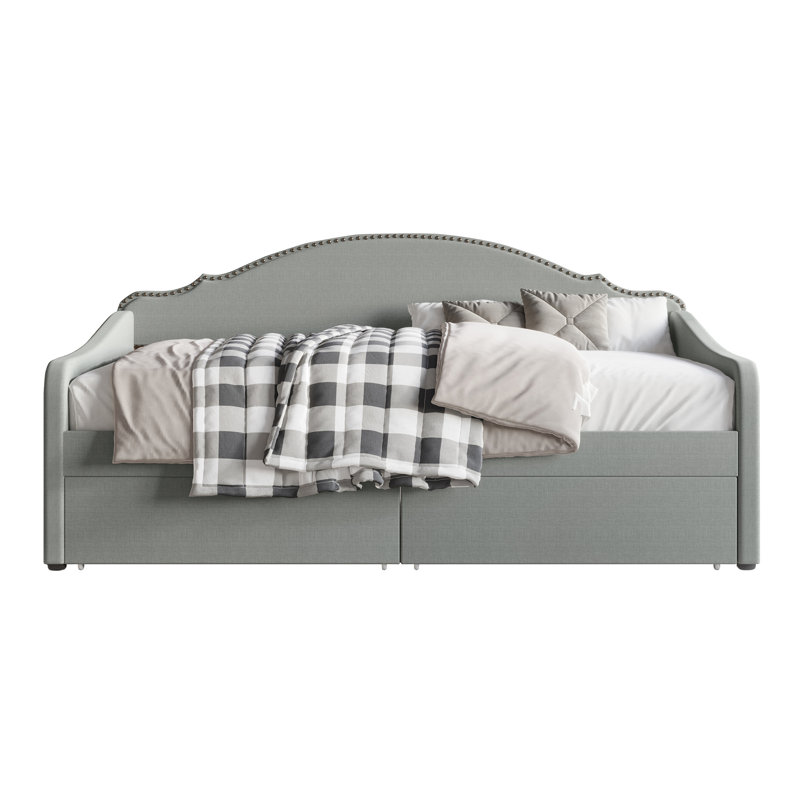 Caitronia Upholstered Daybed With Storage Drawers, Gray
