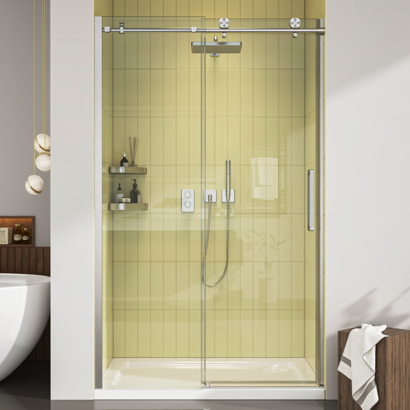 44"-48" W x 76" H Single Sliding Frameless Shower Door with 3/8" (10mm) Crystal Clear Tempered Glass - 3 Year Warranty